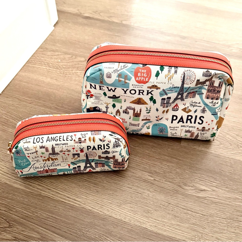 Rifle Paper Co. Travel Cosmetic Bag Set - Blue and Red
